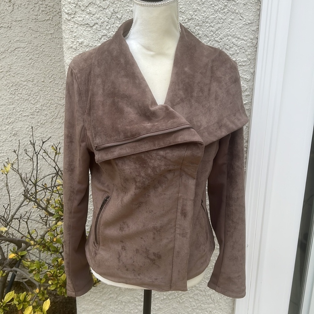 [BLANKNYC] Taupe Brown Faux Suede Asymetrical Zip Moto Jacket Women's Size M